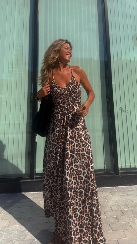 INDRA vestido largo leopardo