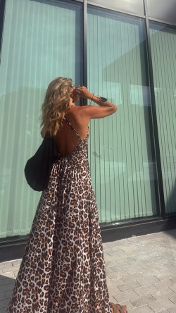 INDRA vestido largo leopardo