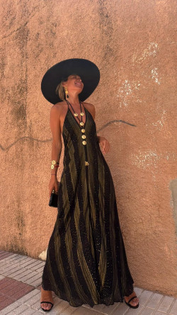 CAEL vestido largo, negro/dorado