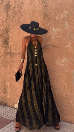 CAEL vestido largo, negro/dorado