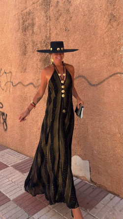 CAEL vestido largo, negro/dorado