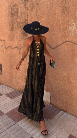 CAEL vestido largo, negro/dorado