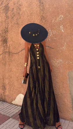 CAEL vestido largo, negro/dorado