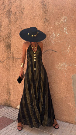CAEL vestido largo, negro/dorado
