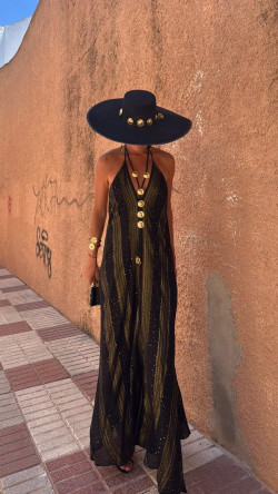 CAEL vestido largo, negro/dorado