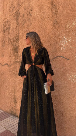 MONTANO vestido anilla, negro/dorado