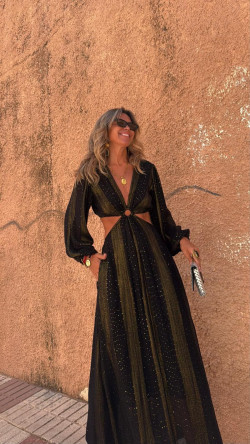 MONTANO vestido anilla, negro/dorado
