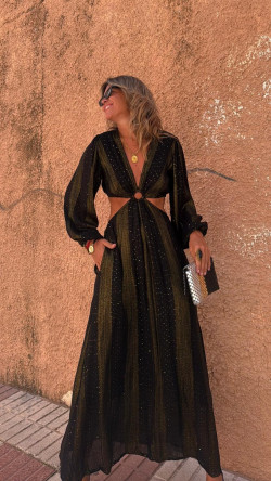 MONTANO vestido anilla, negro/dorado