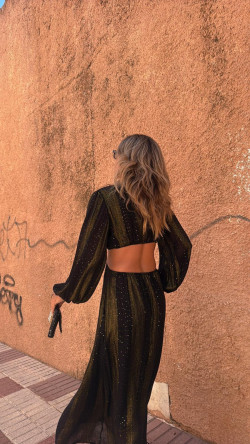 MONTANO vestido anilla, negro/dorado