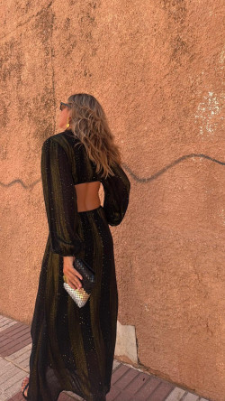 MONTANO vestido anilla, negro/dorado
