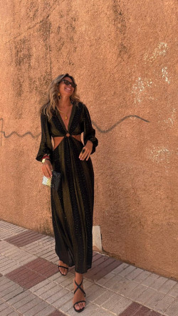 MONTANO vestido anilla, negro/dorado