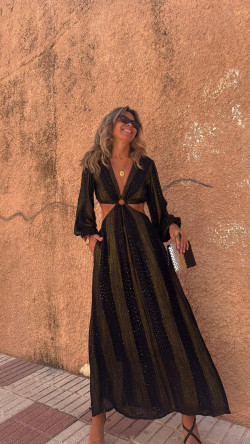 MONTANO vestido anilla, negro/dorado
