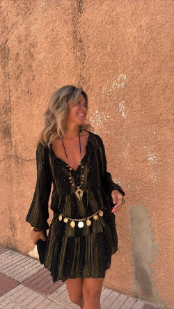 PANELA vestido corto, negro/dorado