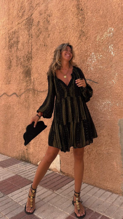 PANELA vestido corto, negro/dorado