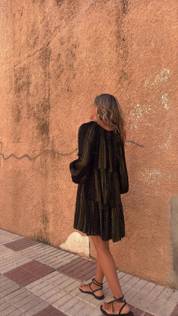 PANELA vestido corto, negro/dorado