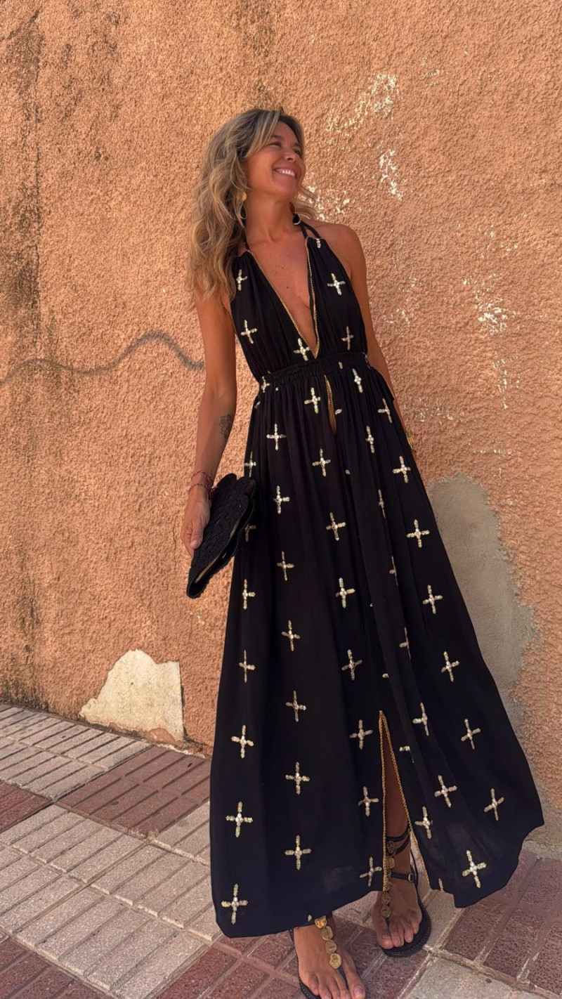 XAN vestido largo, negro/dorado