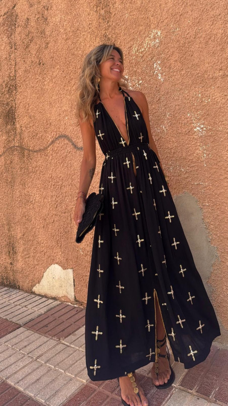 XAN vestido largo, negro/dorado