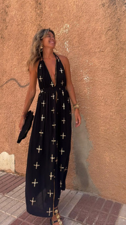 XAN vestido largo, negro/dorado
