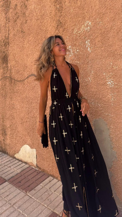 XAN vestido largo, negro/dorado