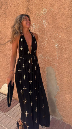 XAN vestido largo, negro/dorado