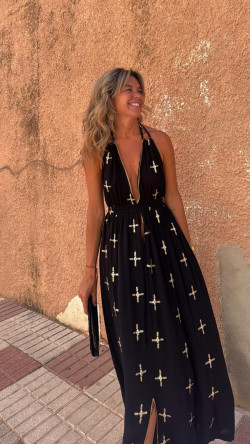 XAN vestido largo, negro/dorado