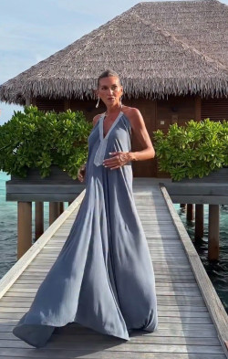 HANS vestido largo, azul grisáceo