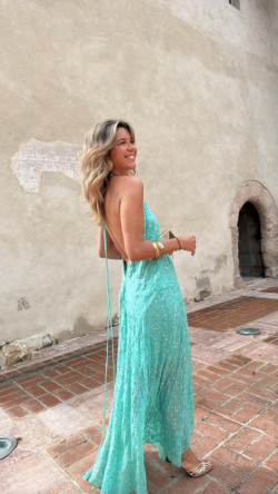 HANS vestido largo, azul grisáceo