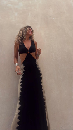 LAO vestido largo anilla, tie negro/piedra