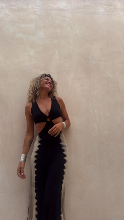 LAO vestido largo anilla, tie negro/piedra