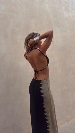 LAO vestido largo anilla, tie negro/piedra