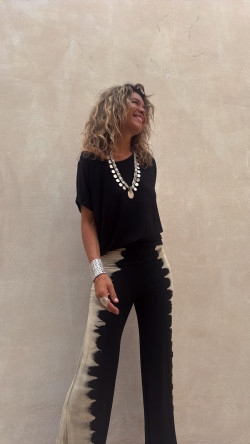 IXORA , pantalón acampanado tie piedra / negro