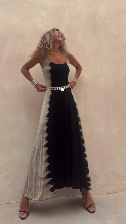 DIVA, vestido largo tie dye piedra/negro