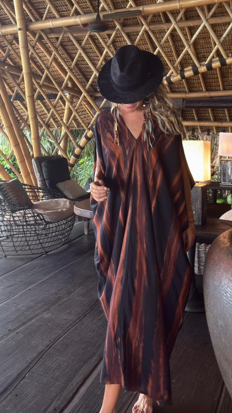 ROSETA caftán cerrado, tie negro/teja