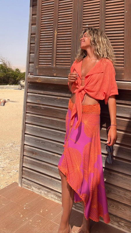 VERA falda asimétrica, buganvilla/naranja