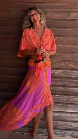 VERA falda asimétrica, buganvilla/naranja