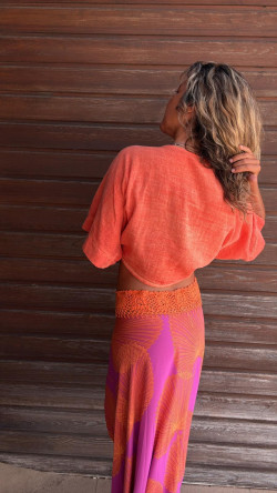 VERA falda asimétrica, buganvilla/naranja