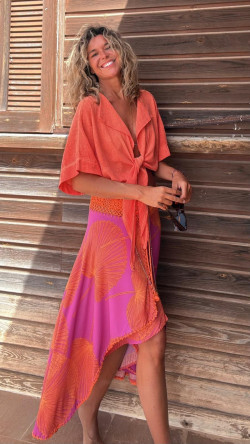 VERA falda asimétrica, buganvilla/naranja