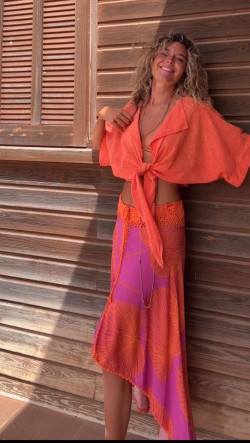 VERA falda asimétrica, buganvilla/naranja