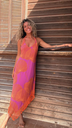 RONDA vestido picos, buganvilla/naranja