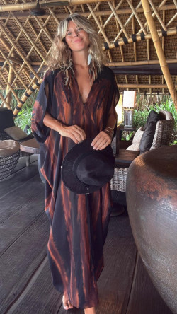 ROSETA caftán cerrado, tie negro/teja