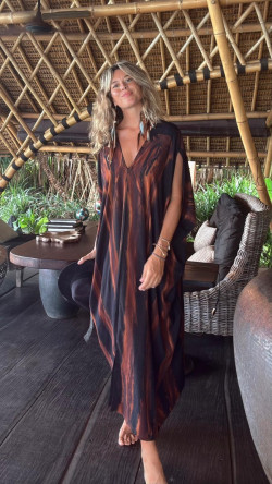 ROSETA caftán cerrado, tie negro/teja