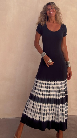 PATRONA vestido largo, negro tie blanco