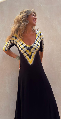 LOLO vestido midi, negro/amarillo tie