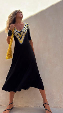 LOLO vestido midi, negro/amarillo tie