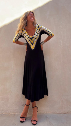 LOLO vestido midi, negro/amarillo tie