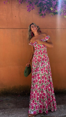CANTON vestido largo, blanco/rosa