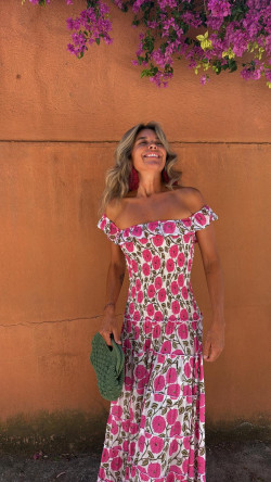 CANTON vestido largo, blanco/rosa