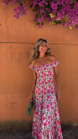 CANTON vestido largo, blanco/rosa
