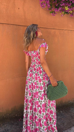 CANTON vestido largo, blanco/rosa