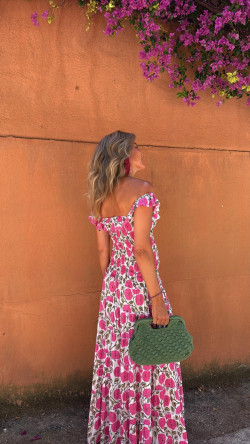 CANTON vestido largo, blanco/rosa